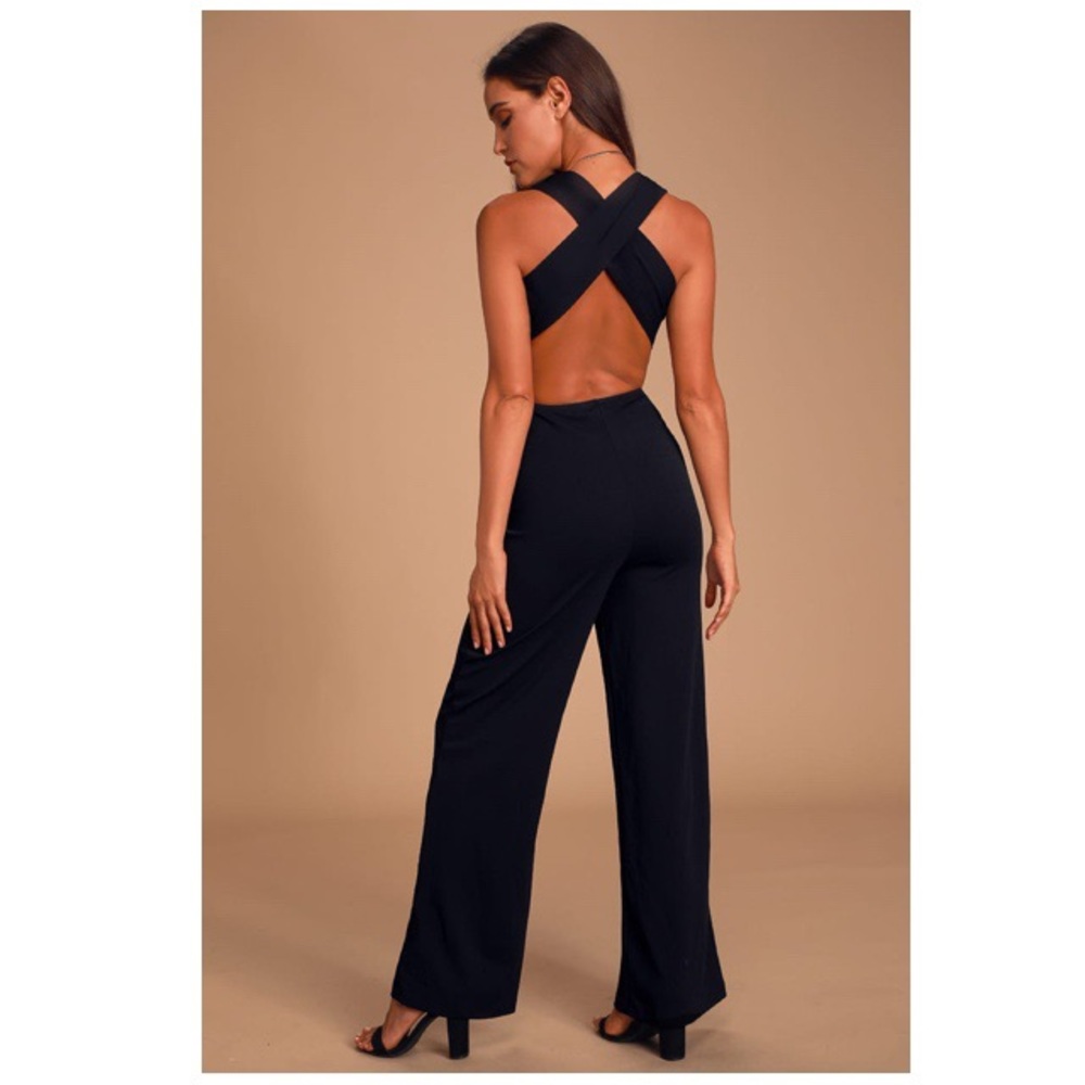 Lulu's Thinking Out Loud Black Backless Jumpsuit